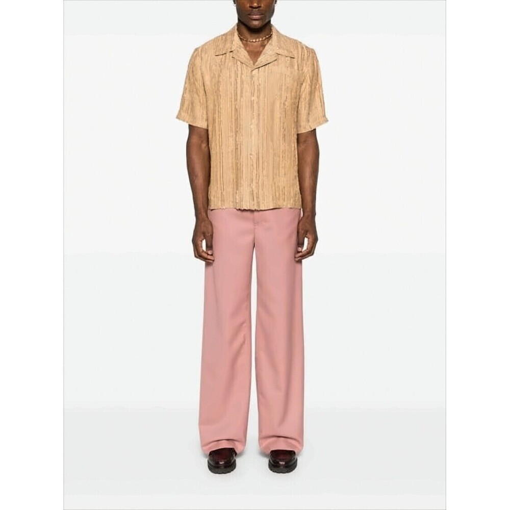 SÉFR Camp Collar Short-Sleeved Shirt with Textured Vertical Stripes